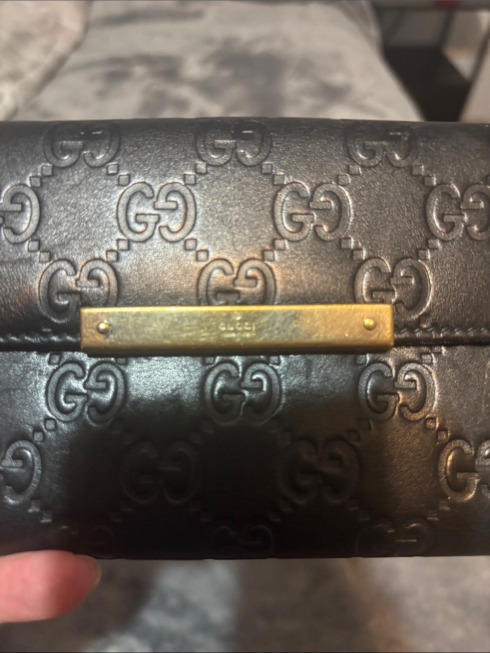 Gucci Black Embossed Leather Continental Wallet with Gold Plaque - Picture 3 of 17